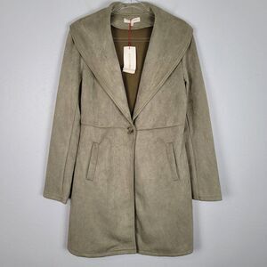 Solitaire Faux Suede Jacket Coat Stretch Green Size M NWT